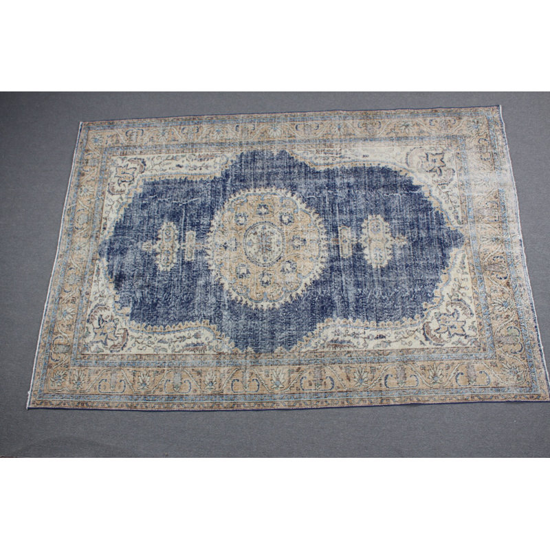 Tapis rétro rétro bleu marine Anatolian