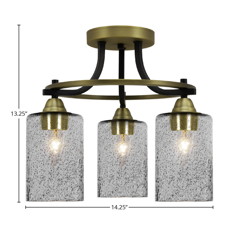 Plafonnier semi-encastré 3 lumières Paramount noir mat et laiton avec verre fumé de 4 po Paramount