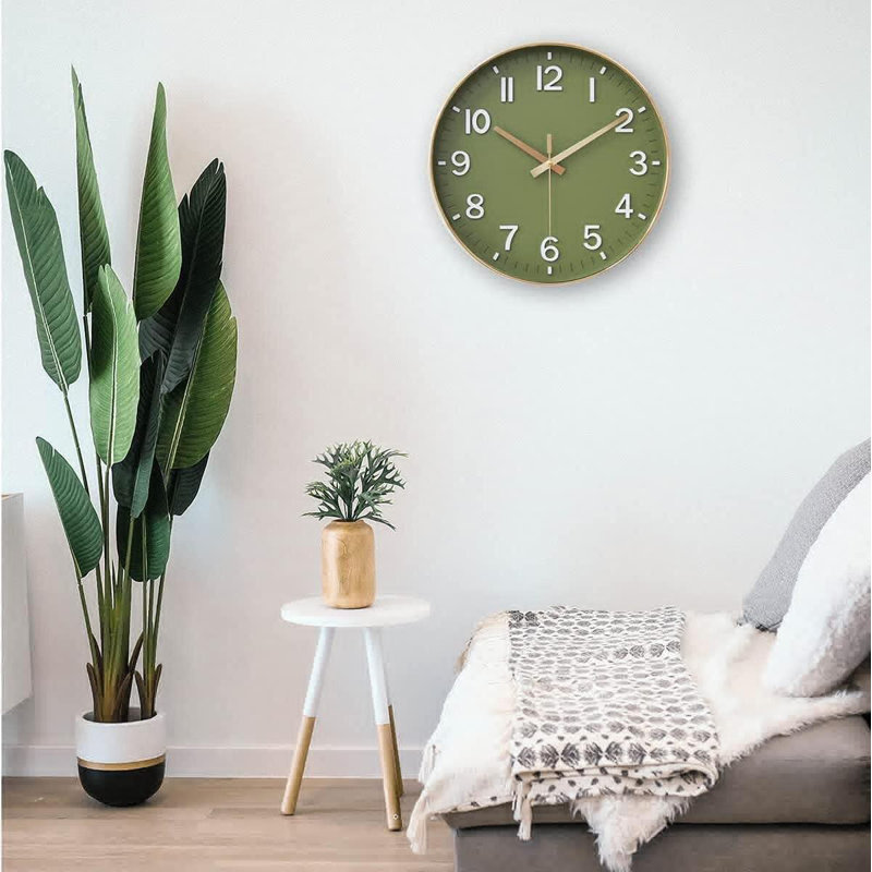 Modern Clock Wall Decor on Resin, Olive Green