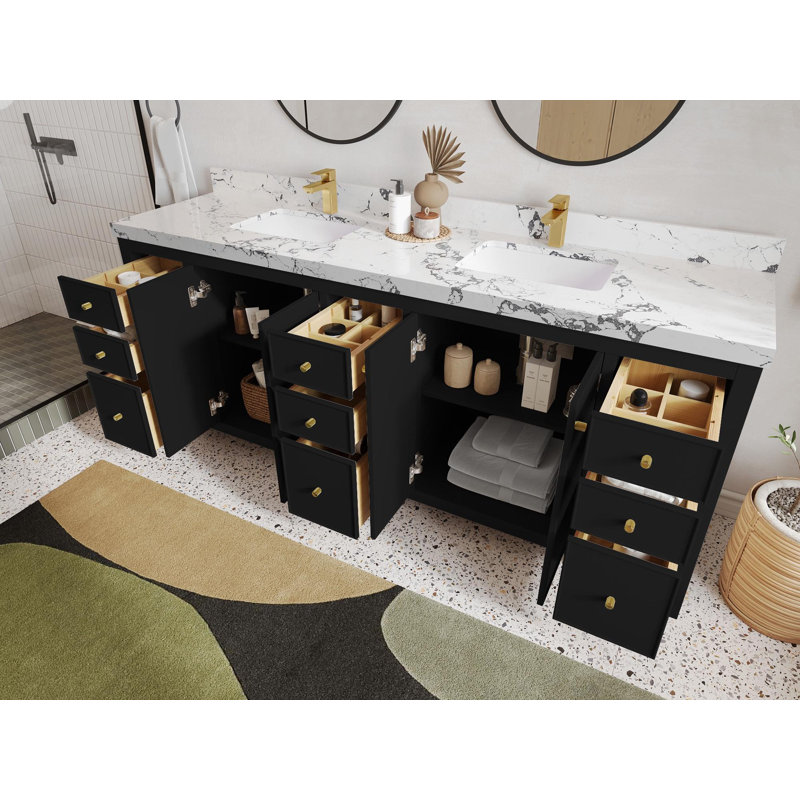 Chicago Black Double Bowl Sink Bathroom Vanity with Calacatta Countertop