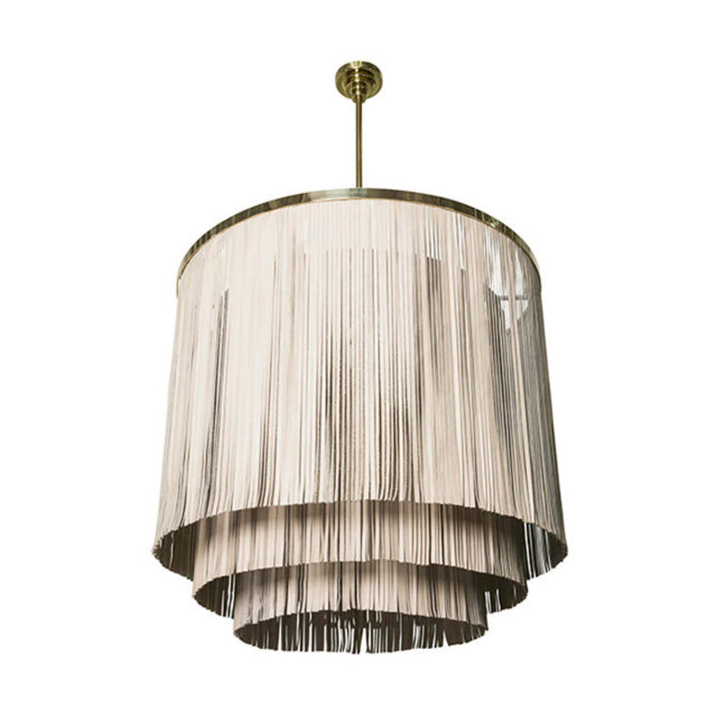 Fringe Leather Chandelier w/ Solid Accents, Brass, 30" H x 26" W x 26" D, 4
