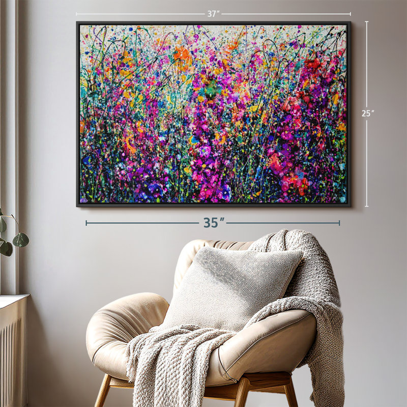 Abstract " Hollyhocks Inspired By Pollock ", 25" H x 37" W