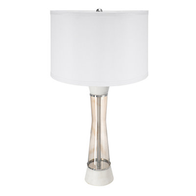 Lampe de table en marbre blanc et bronze avec cylindre en verre D15x30,2 po (assemblage de l'abat-jour requis)
