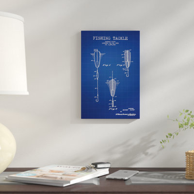 " Raymond McVay Fishing Tackle Patent Sketch (Blue Grid) " by Aged Pixel