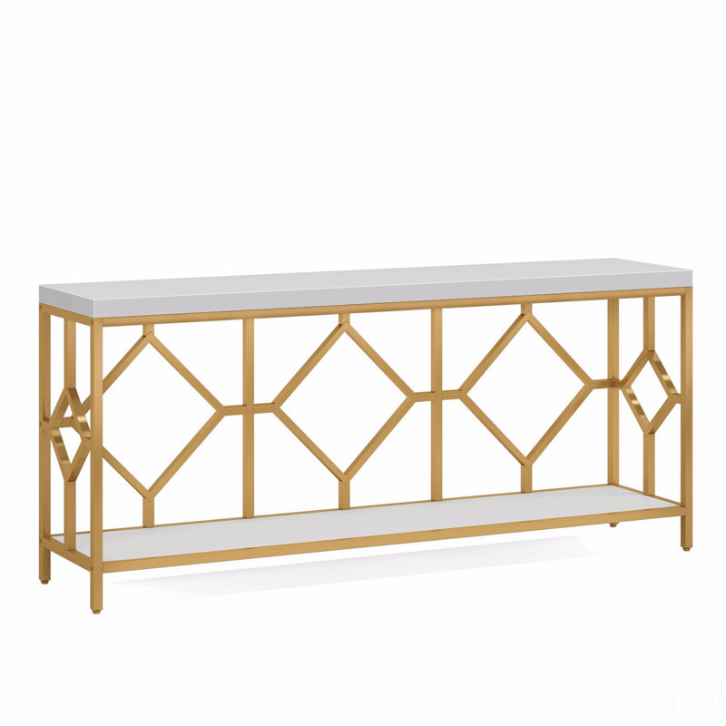 70.9" Extra Long Sofa Table, Industrial Narrow Console Table Behind Couch With Diamond Pattern Metal Frame, 2-Tier Open Storage