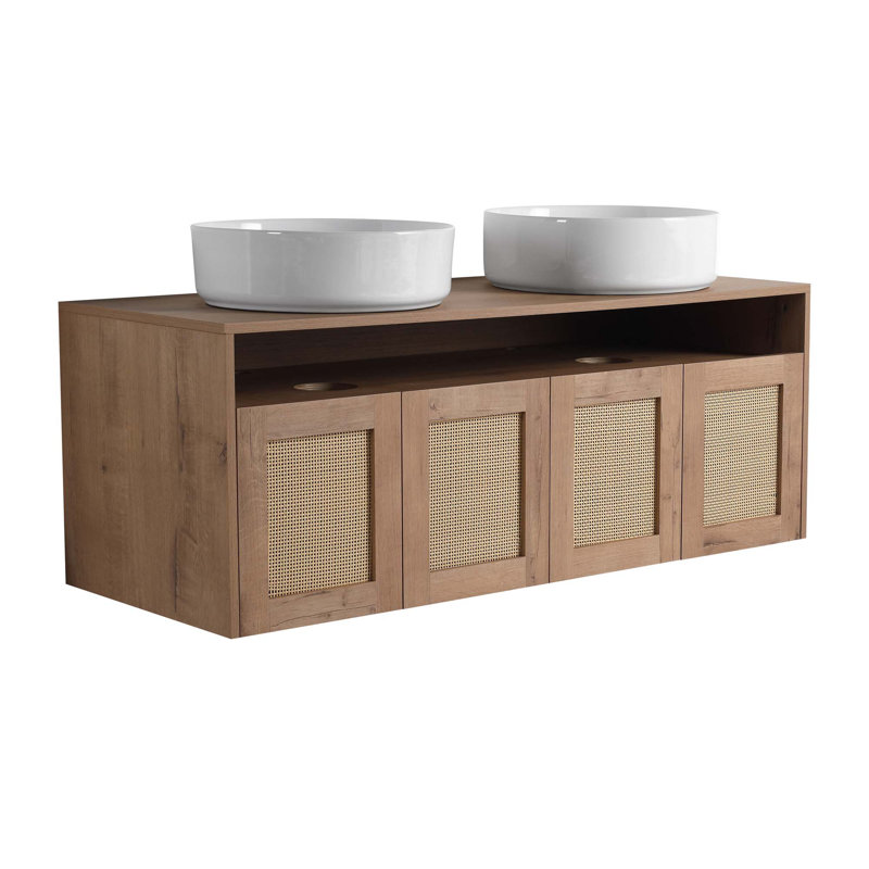 Meuble-lavabo flottant 48 po avec lavabo d'art en céramique, porte à fermeture en douceur 48 po (KD-Packing)