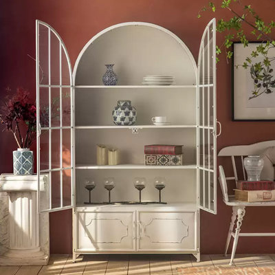 Modern White Iron Glass China Cabinet