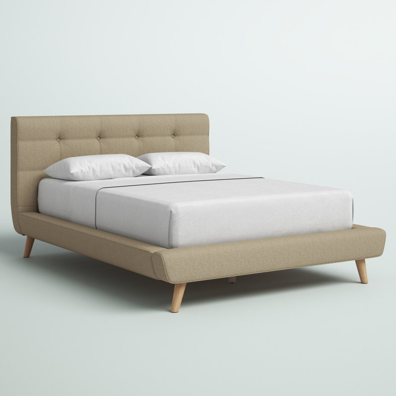 Upholstered Platform Bed, Beige, Queen