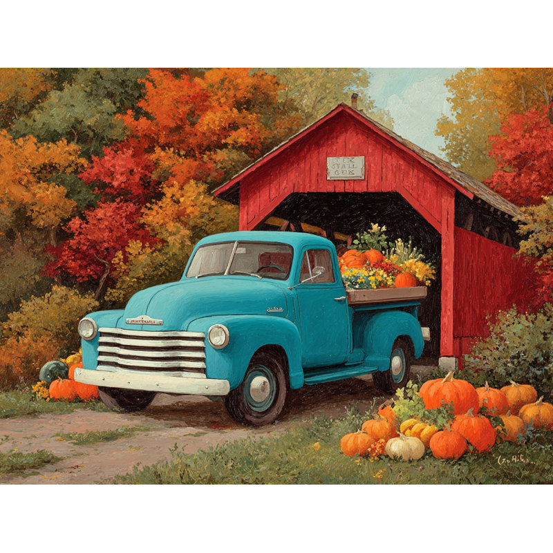 «Autumn Bridge Pickup», art mural sur toile tendue, H 16 po x l 24 po