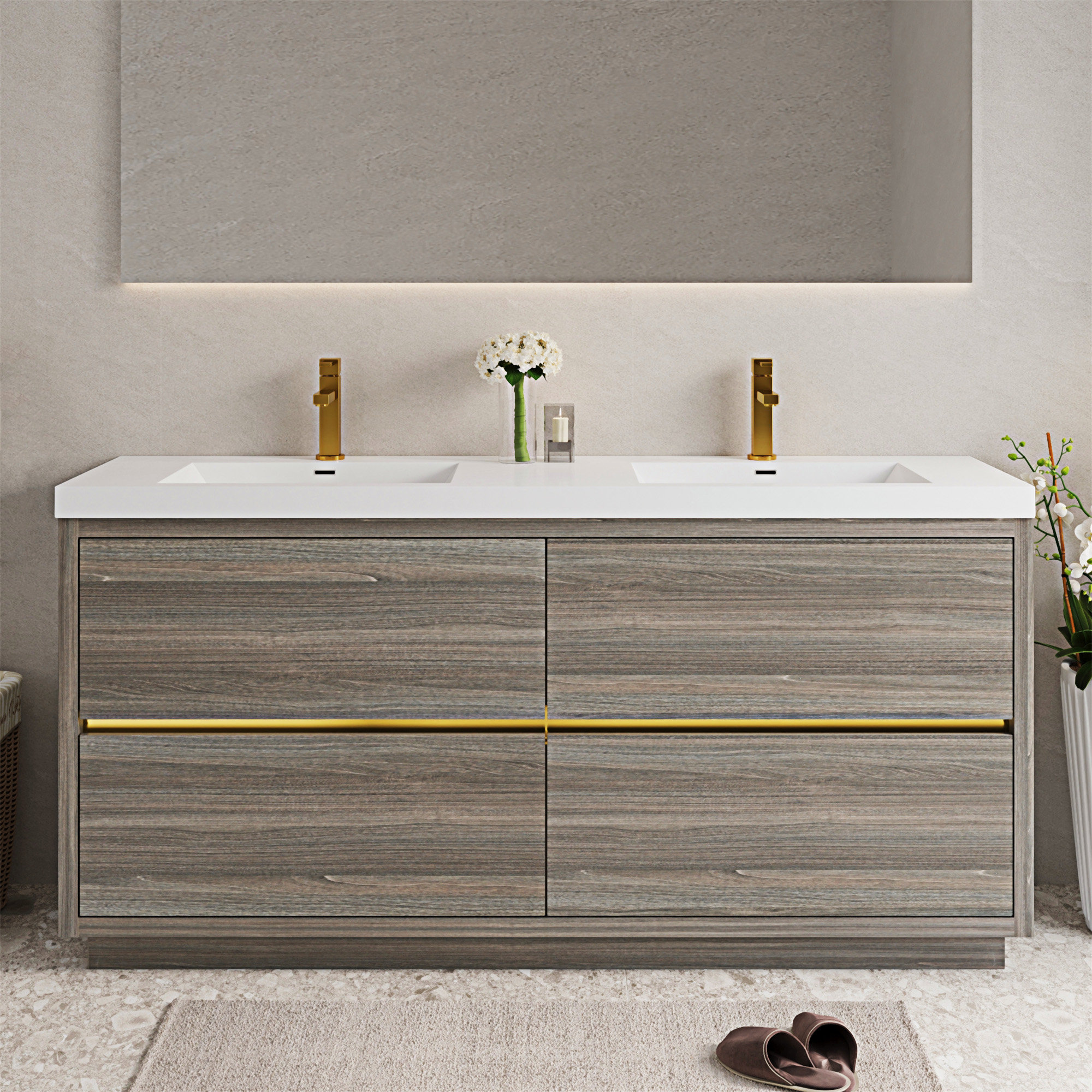 Ebern Designs 72" Freestanding Bathroom Vanity With Double Sinks | Wayfair