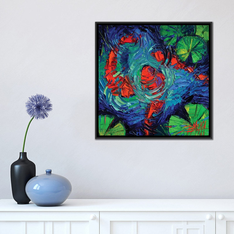 Turquoise Swirls par Mona Edulesco - impression sur toile tendue, H 18 po x l 18 po x P 1,5 po, Toile avec cadre noir