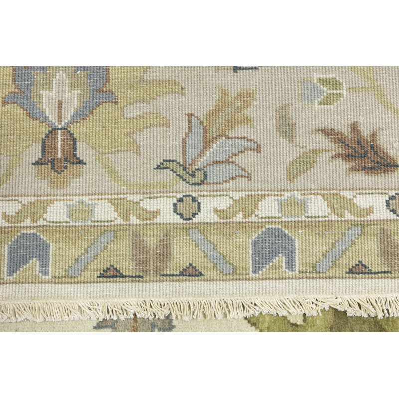 Tapis crème en laine noué à la main floral 12 pi x 15 pi 1 po Floral