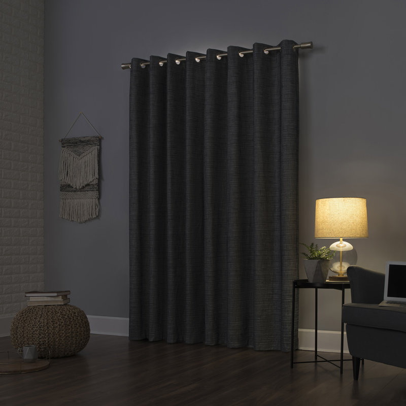Burlap Weave Thermal Extreme 100% Blackout Grommet Curtain Panel, Blue, 52" W x 63" L
