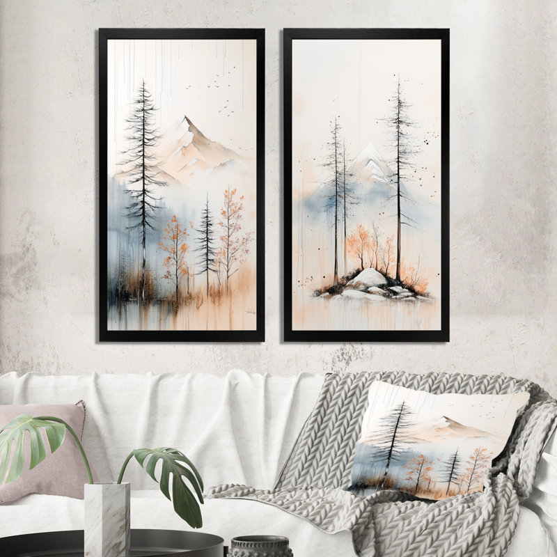 Reflets de montagnes minimalistes en hiver - Ensemble de 2 grandes décorations murales de montagnes, 40" H x 40" W