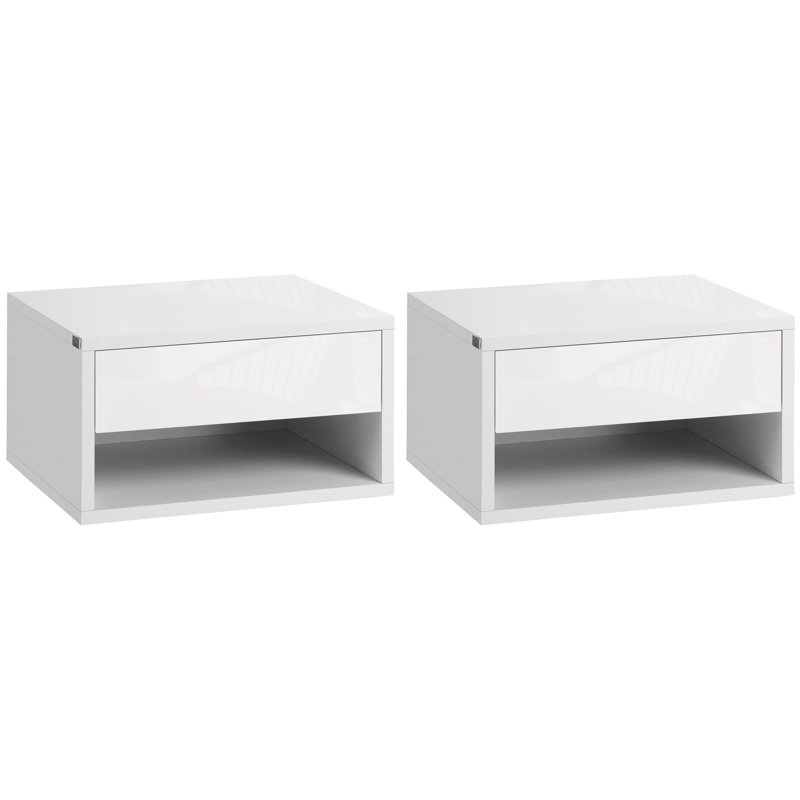 Wall-mounted Bedside Cabinet With Storage Drawers (Set of 2), White