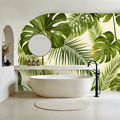 Peel and Stick Wallpaper Green Tropical Palm Monstera Leaf Wall Murals 100"H x 144"W Removable PVC Wall Paper Self-Adhesive Wall Decor for Bedroom Living Room Home Office