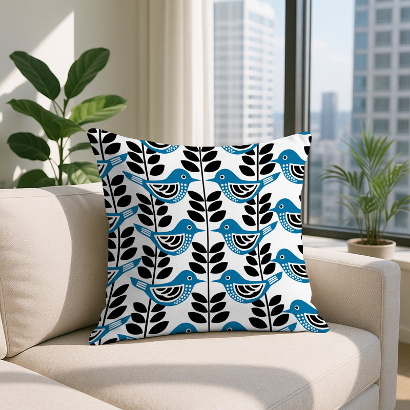 Oreiller carré réversible intérieur / extérieur Kandice Bird, Turquoise, Carré 17 po