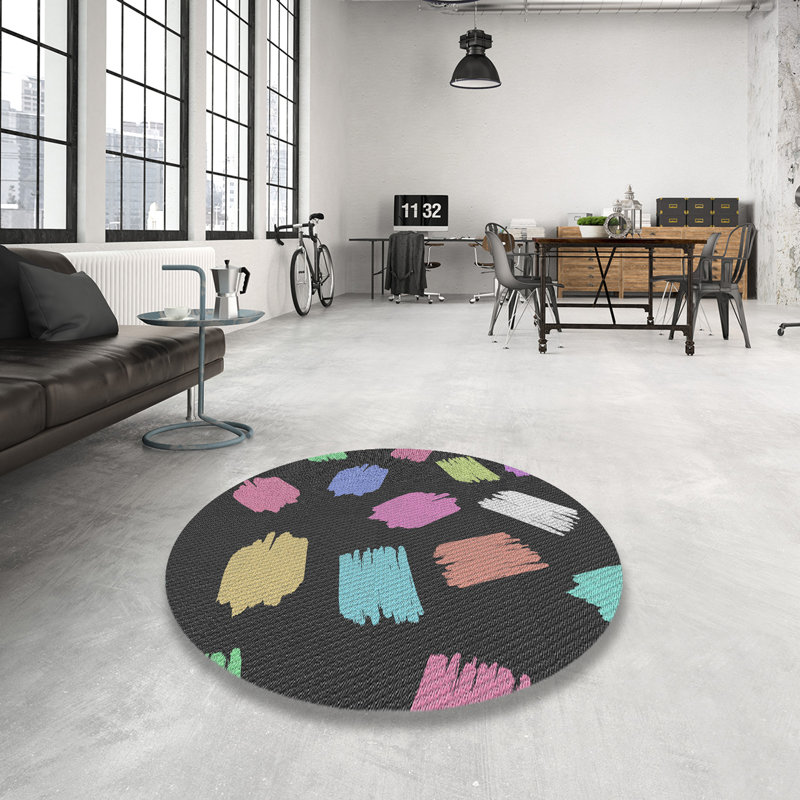 Tapis noir/rose à tisser électrique, Rond 6 pi