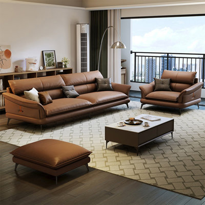 Coffee Genuine Leather 3 - Piece Living Room Set