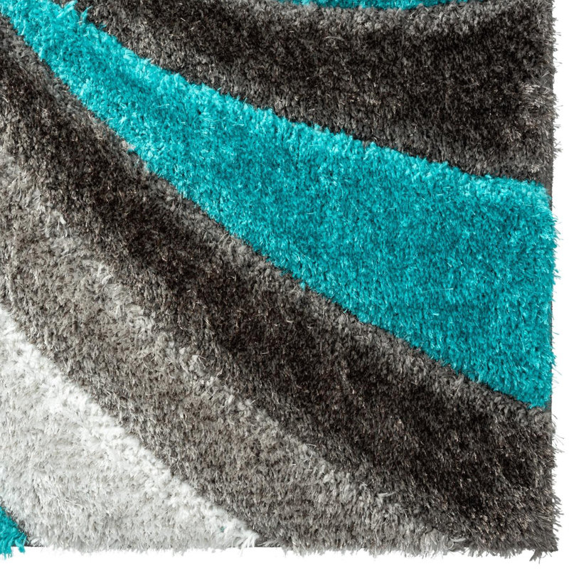 Tapis turquoise à motif géométrique Koo, Rectangle 5 pi x 7 pi