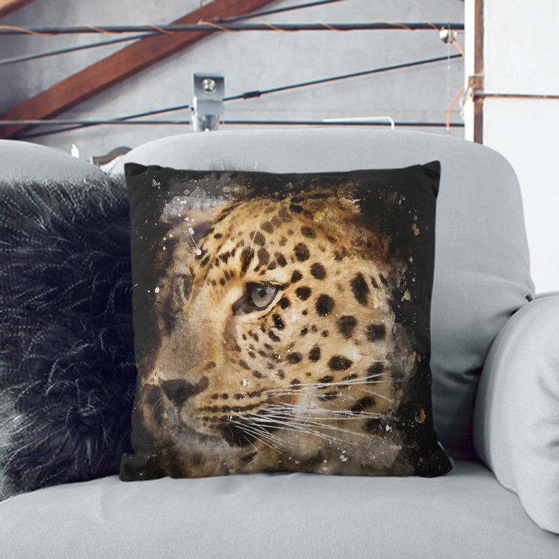 Leopard Vol.1 Paint Splash Square Throw Cushion, Black, 55cm H x 55cm W x 20cm D