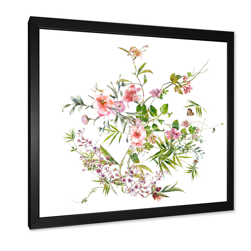 Elegant Botanical Summer Expression III - Peinture, Cadre photo noir, H 16 po x l 16 po