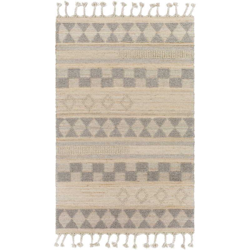 Damron Southwestern Handwoven Wool/Jute Gray/Beige Area Rug, Runner 2'6" x 8'