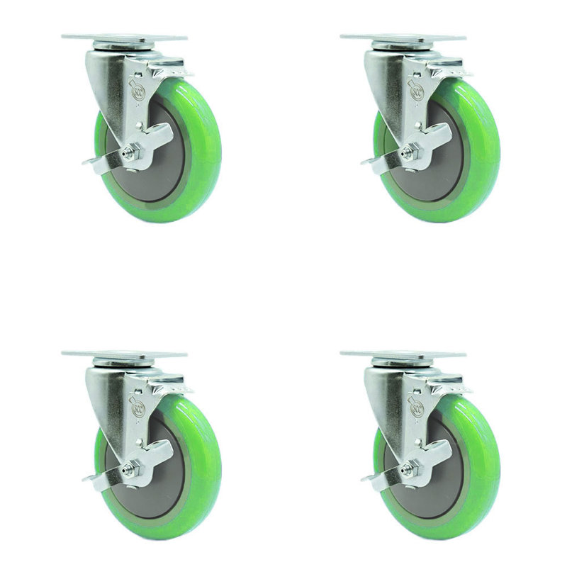 Ensemble de roulettes 5 pouces avec roulettes en polyuréthane vert