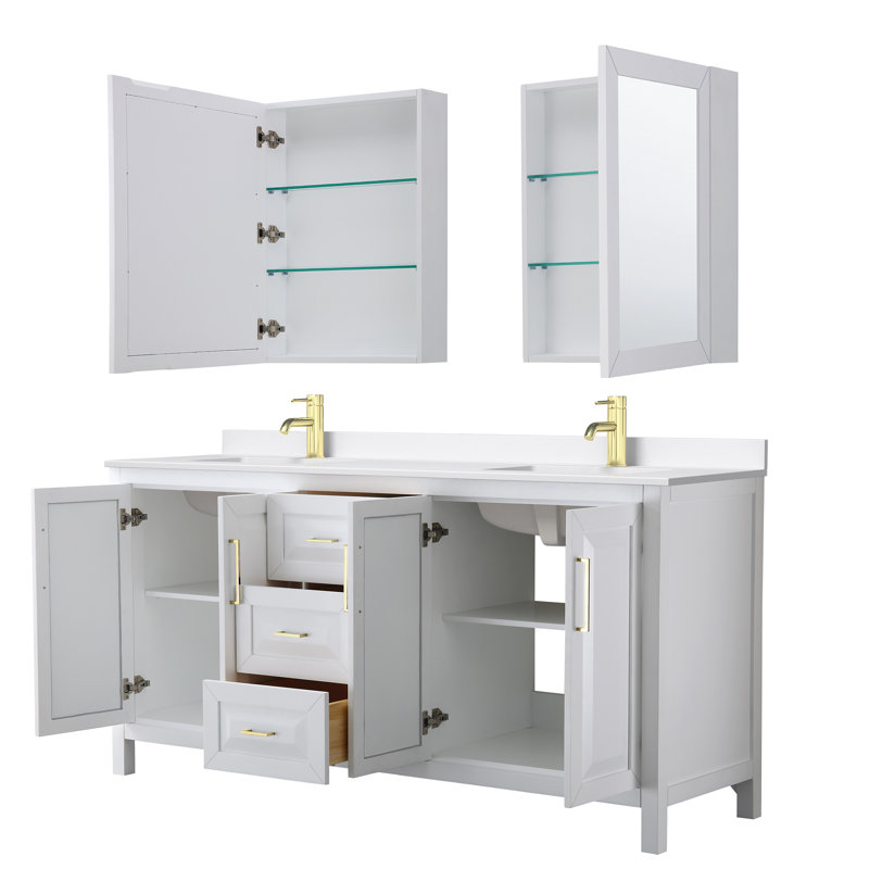 Daria 72'' W Vanity, White, Brushed Gold, White Quartz
