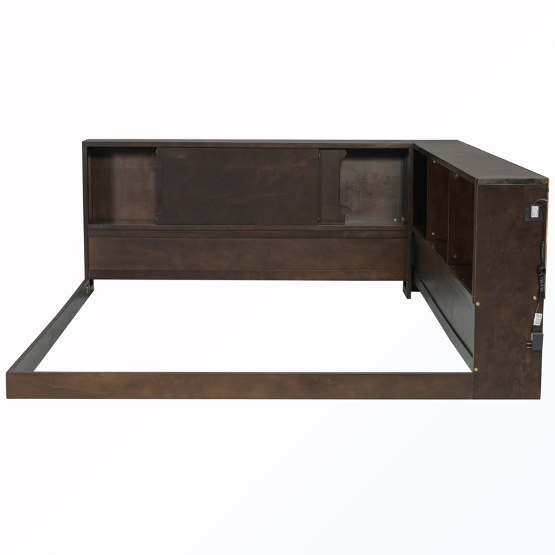 Grand lit de jour à DEL avec tablettes et ports USB, Brown