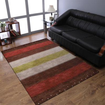 Najera Striped Hand Knotted Loom Wool Eco-Friendly Area Rugs - Rectangle, Brown Silver Color, Contemporary Modern Design, High Pile Thick Handmade Anti Skid Area Rugs for Living Room, Bed Room