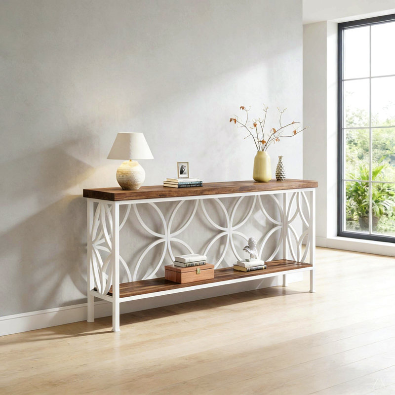 Table basse élégante, canapé de style nordique, console à 2 niveaux