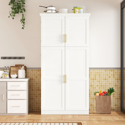 70.9" Tall Freestanding Kitchen Pantry Cabinet with Pull-Out Trays, Shaker Style Storage Cabinet with Adjustable Shelf & Door Shelves for Kitchen & Dining Room