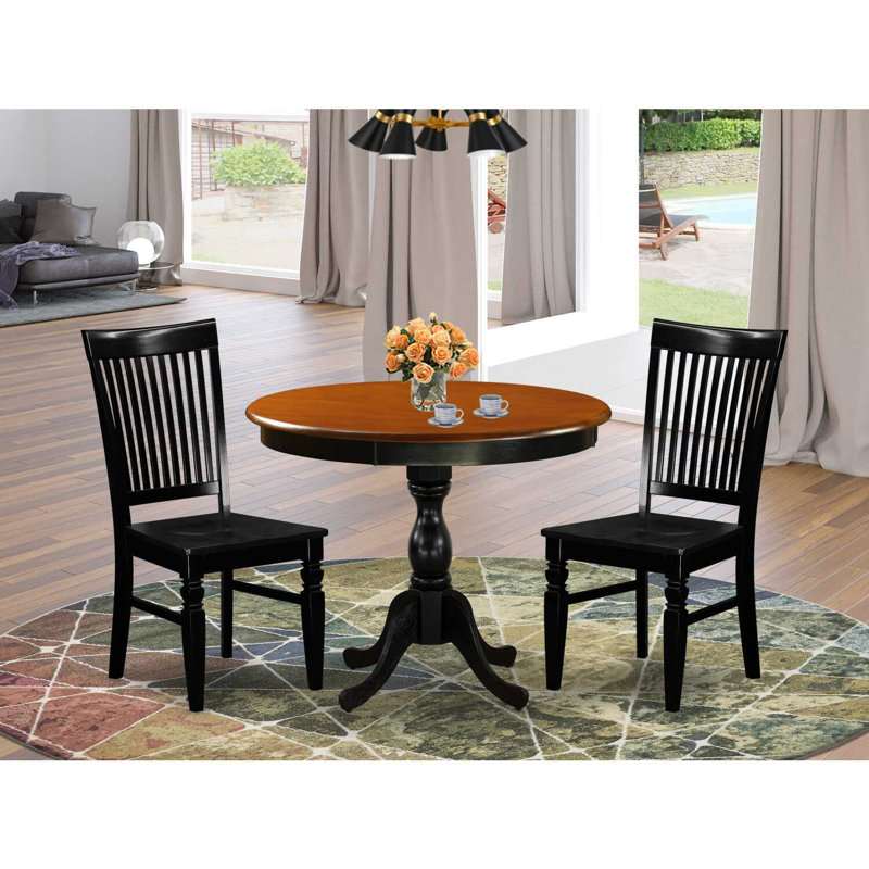 L'ensemble de meubles de salle à manger 3 pièces comprend une table de cuisine ronde avec piédestal et 2 chaises de salle à manger, 36 po x 36 po, noir et cerise