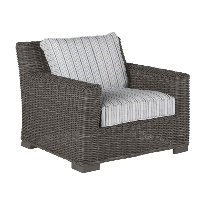 Rustic Woven Lounge Chair, Slate Gray, Rollo Chambray, Welt