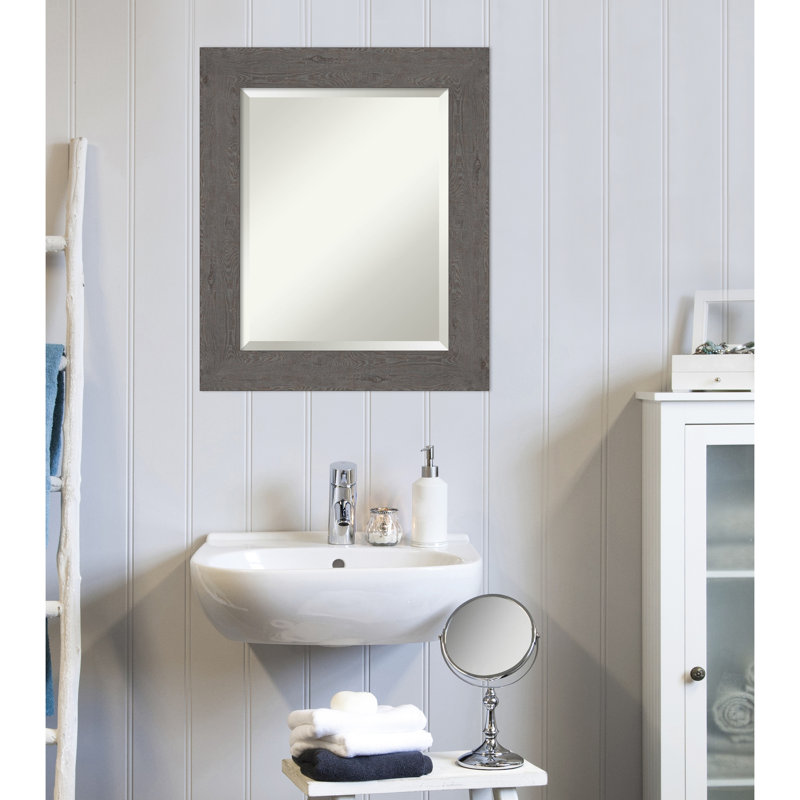 Akhia Narrow Beveled Wall Mirror, 19" x 23", Rustic Plank Gray