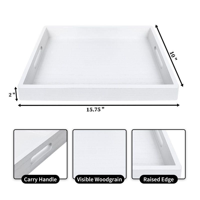 Large Rectangular Wooden Decorative Serving Tray, White