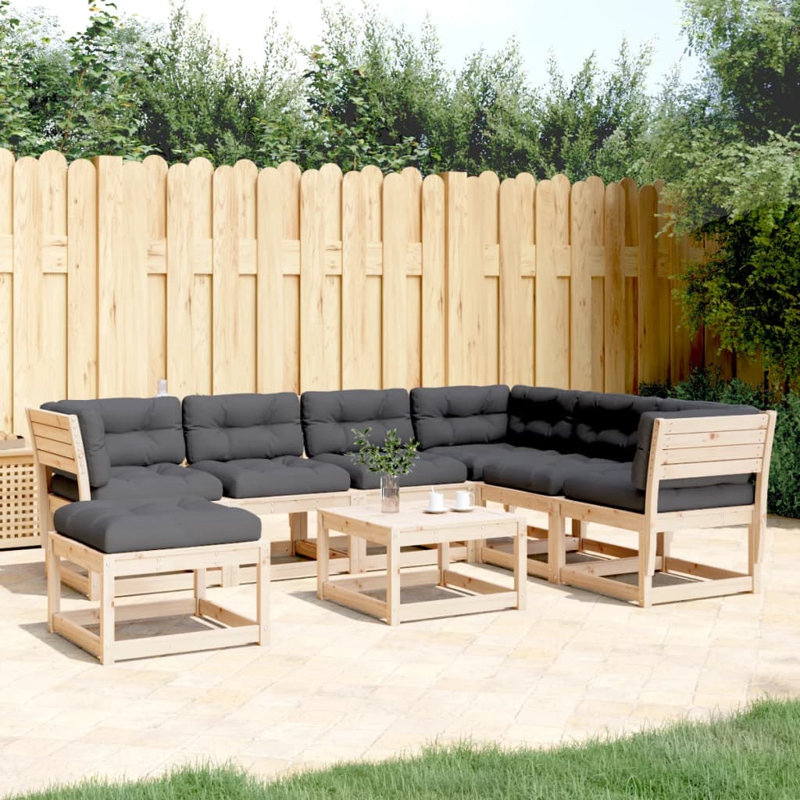 273 cm W Patio Sofa with Cushions, Gray, Brown