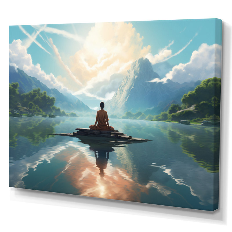 Teal Green Meditation Blissful Stillness - Spiritual Canvas Prints, Toile tendue, H 24 po x l 32 po