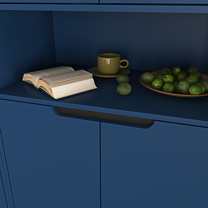 Tall Blue Lockable Bathroom Storage Cabinet with Glass Doors