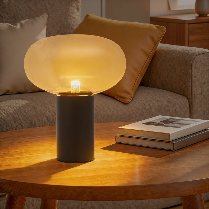 Modern Minimalist Art Deco-Style Marble Glass Bedside Table Lamp, Orange, 14.96" H x 12.6" W x 12.6" D