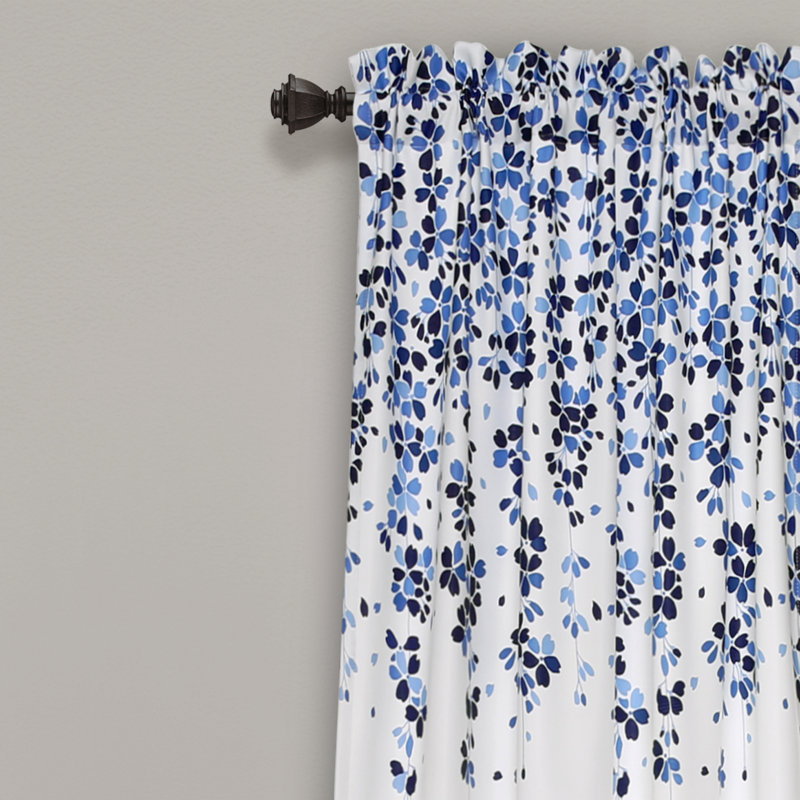 White and Navy Floral Room Darkening Curtain Panels, 52" x 63"