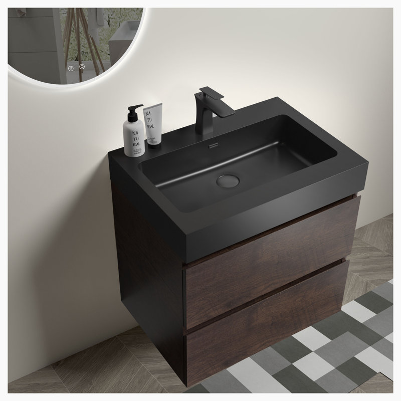 Meuble-lavabo mural simple 24 po avec plateau Audreyna, Noir