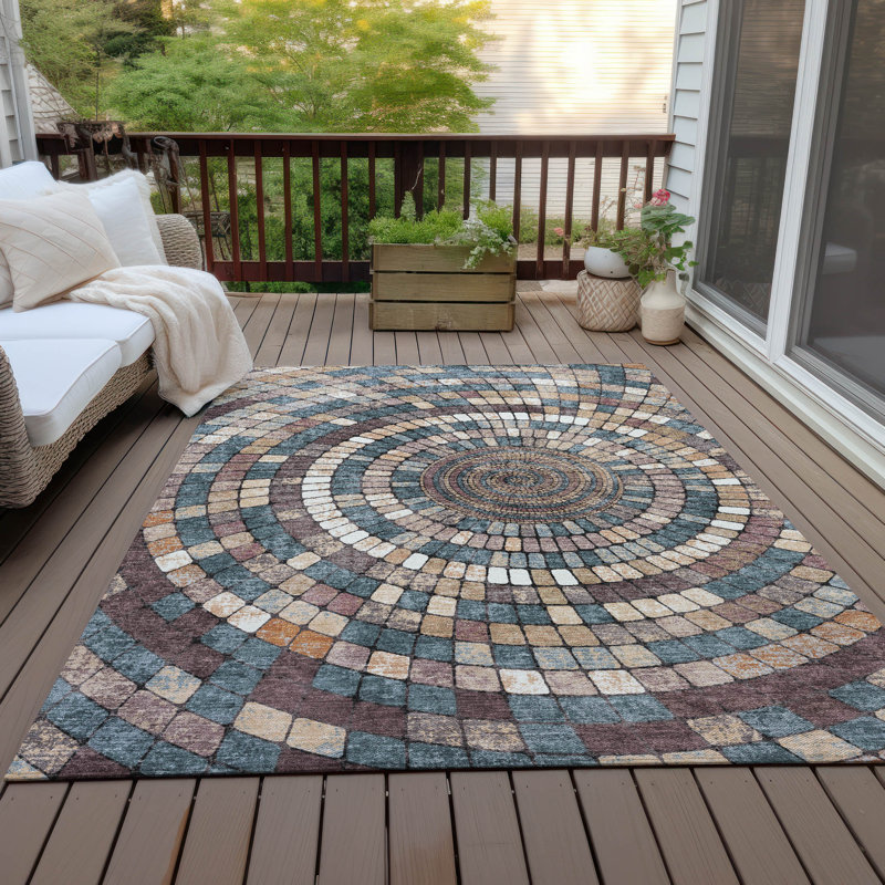 Machine Washable Indoor/Outdoor Husby ACN2216 Geometric Rug, Rectangle 8' x 10'