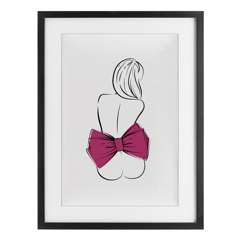 «Pink Bow Nude», reproduction sous verre encadrée, design par Martina Pavlova, H 23 po x l 17 po, Cadre noir minuit
