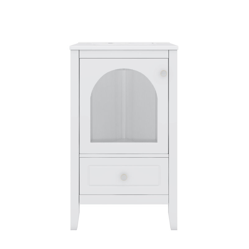 Meuble-lavabo de 20 po avec lavabo, armoire de salle de bain avec porte en verre