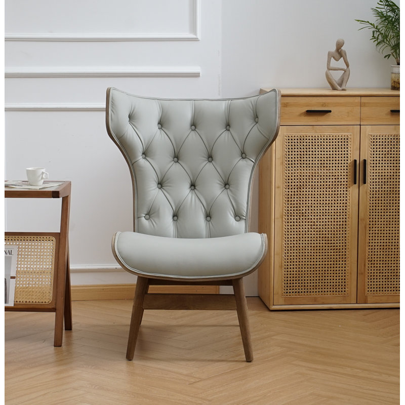 Jeyshan Upholstered Tufted Wingback Chair, Gray Faux Leather