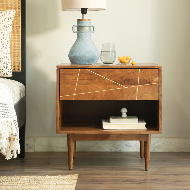 Ava 22'' Wide Solid Wood Nightstand With 1 Drawer and Open Storage, Brown