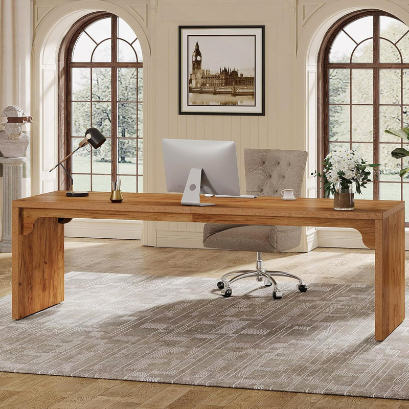 Bureau d'ordinateur très long 78,7 po pour 2 personnes, grand poste de travail moderne en bois pour bureau à domicile, bureau double et table d'écriture