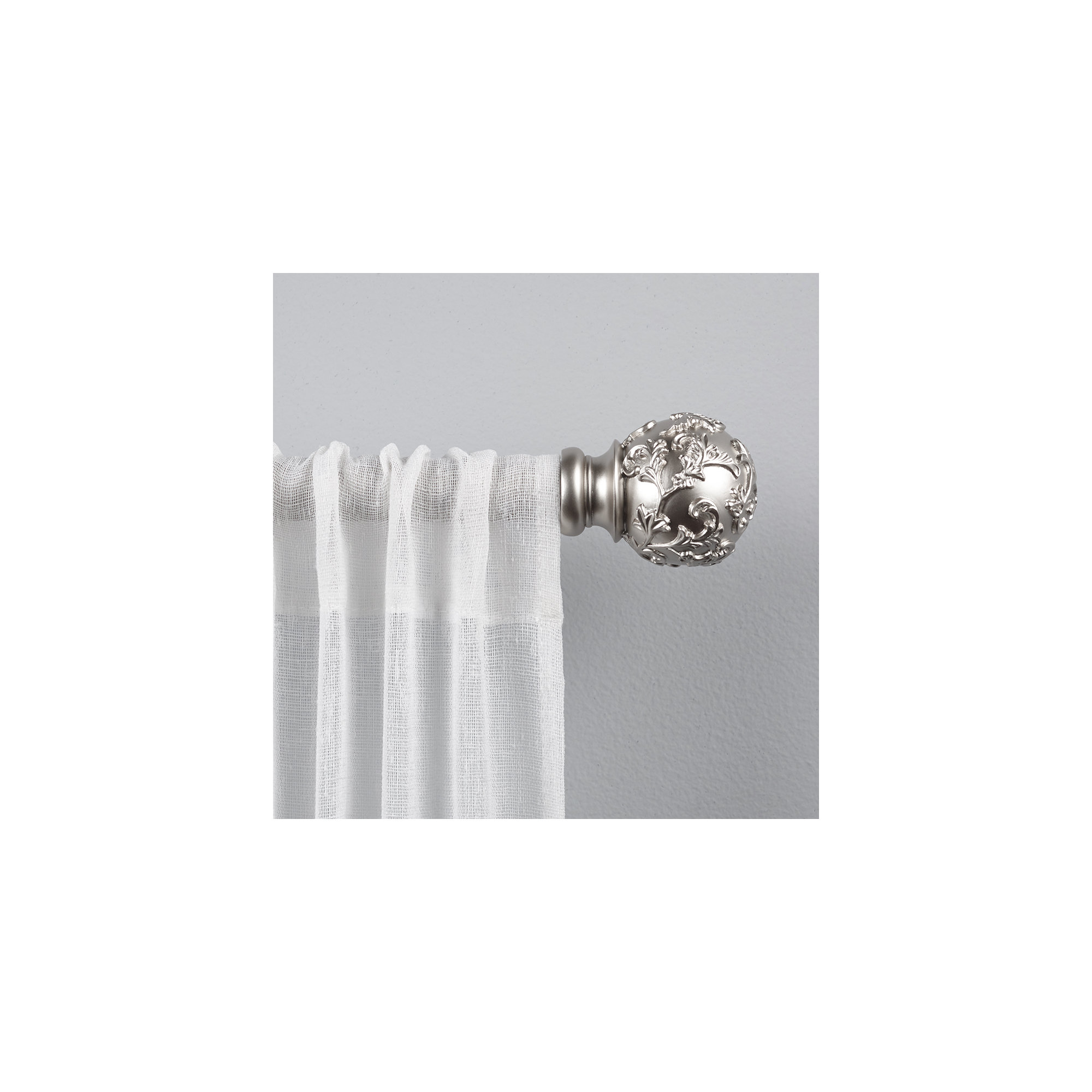 Jewett Exclusive Home Vine 1" Curtain Rod and Coordinating Finial Set, Adjustable, Matte Silver, 66" - 120"